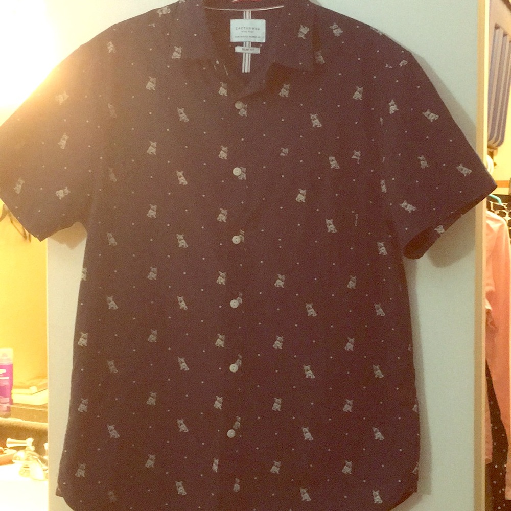 Dog print navy button-down